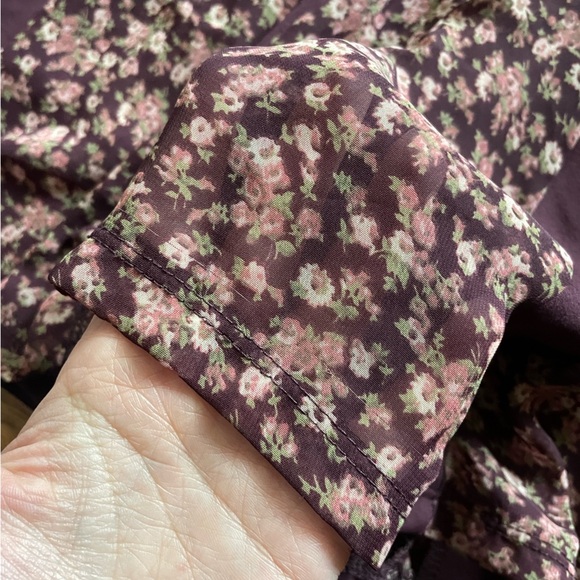 NY&C Faux Suede Burgundy Floral Mesh Flutter Hem Midi Skirt 6 Fairy Boho Office - Picture 2 of 6